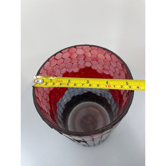 Honeycomb Hurricane Glass Mosaic 10" Tall, Charcoal Grey, Grey, Red, Light Red - Picture 11 of 13